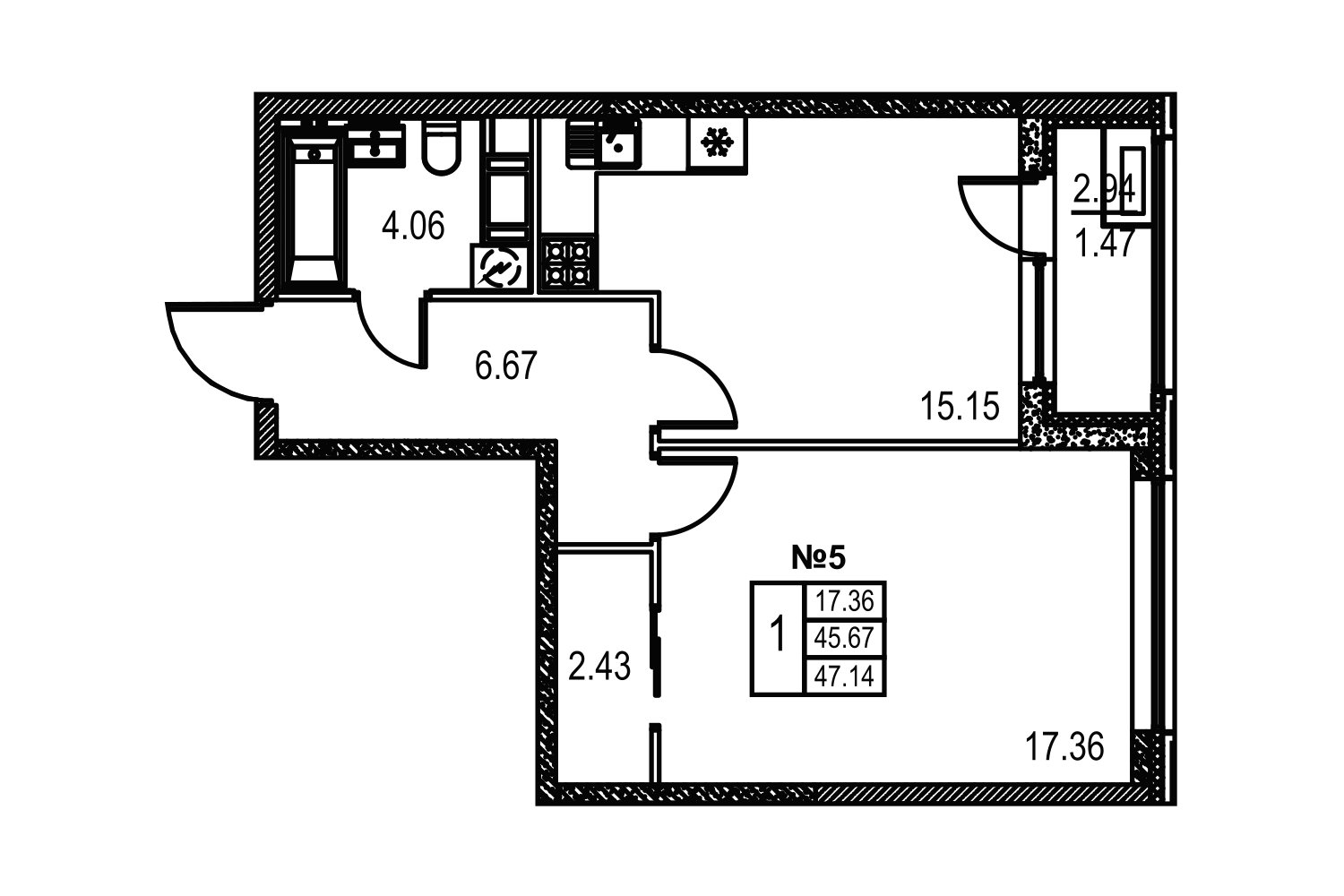 1-комнатная, 47 м² — ЖК ЖК Лиговский сити - Второй квартал (Ligovsky City)