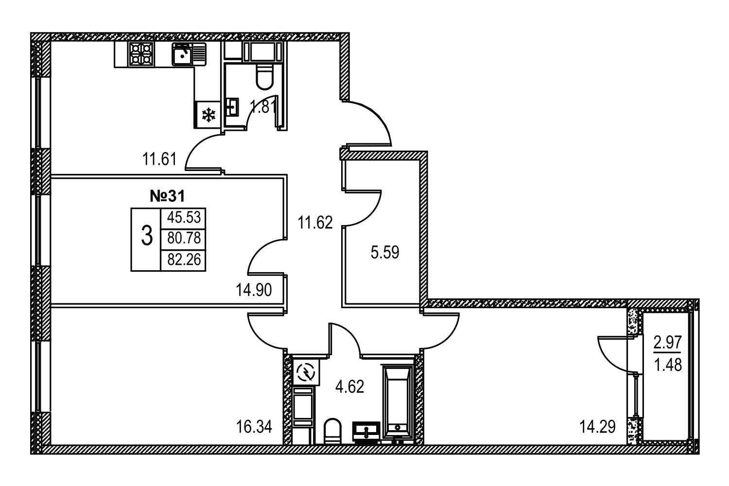 3-комнатная, 82 м² — ЖК ЖК Лиговский сити - Второй квартал (Ligovsky City)