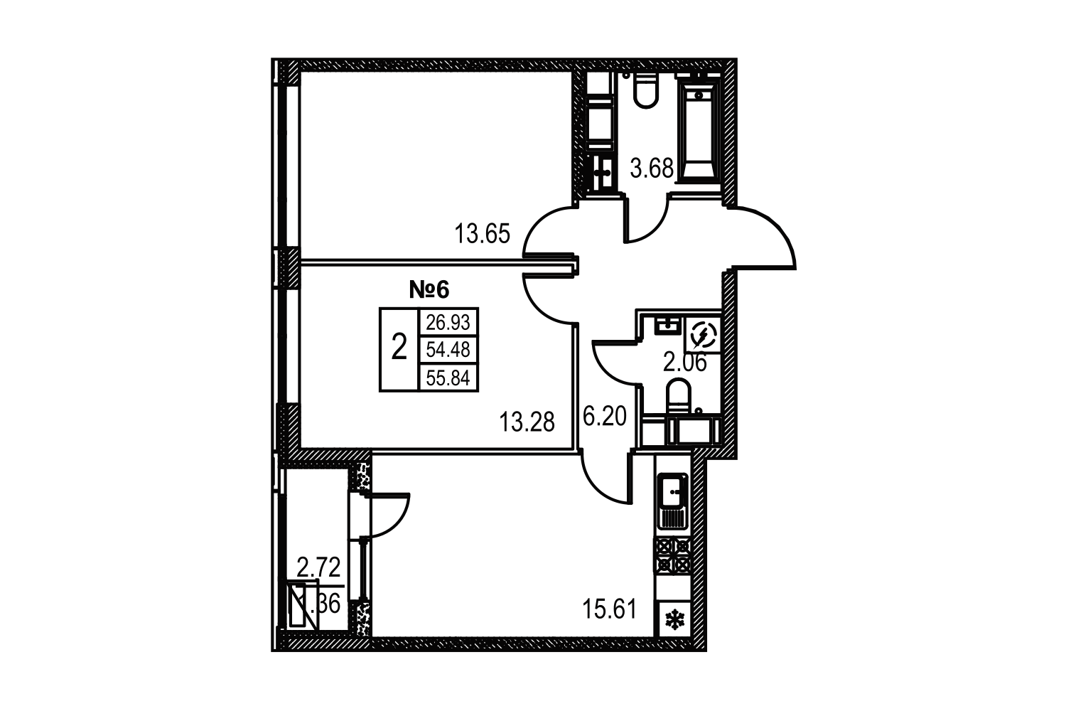 2-комнатная, 56 м² — ЖК ЖК Лиговский сити - Второй квартал (Ligovsky City)