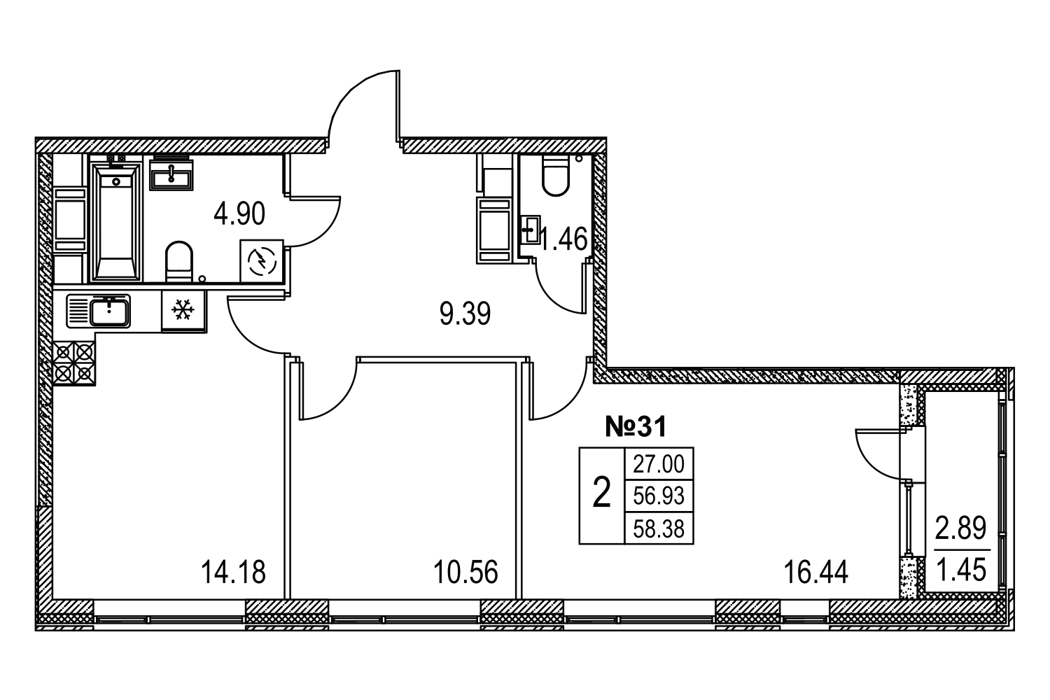 2-комнатная, 58 м² — ЖК ЖК Лиговский сити - Второй квартал (Ligovsky City)