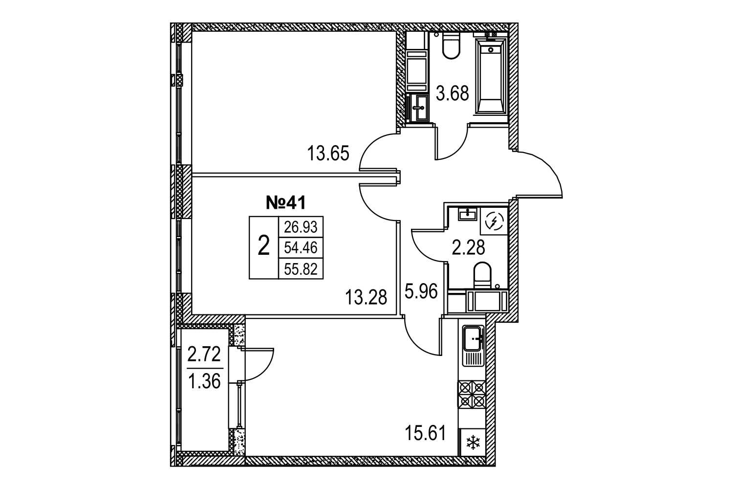 2-комнатная, 56 м² — ЖК ЖК Лиговский сити - Второй квартал (Ligovsky City)