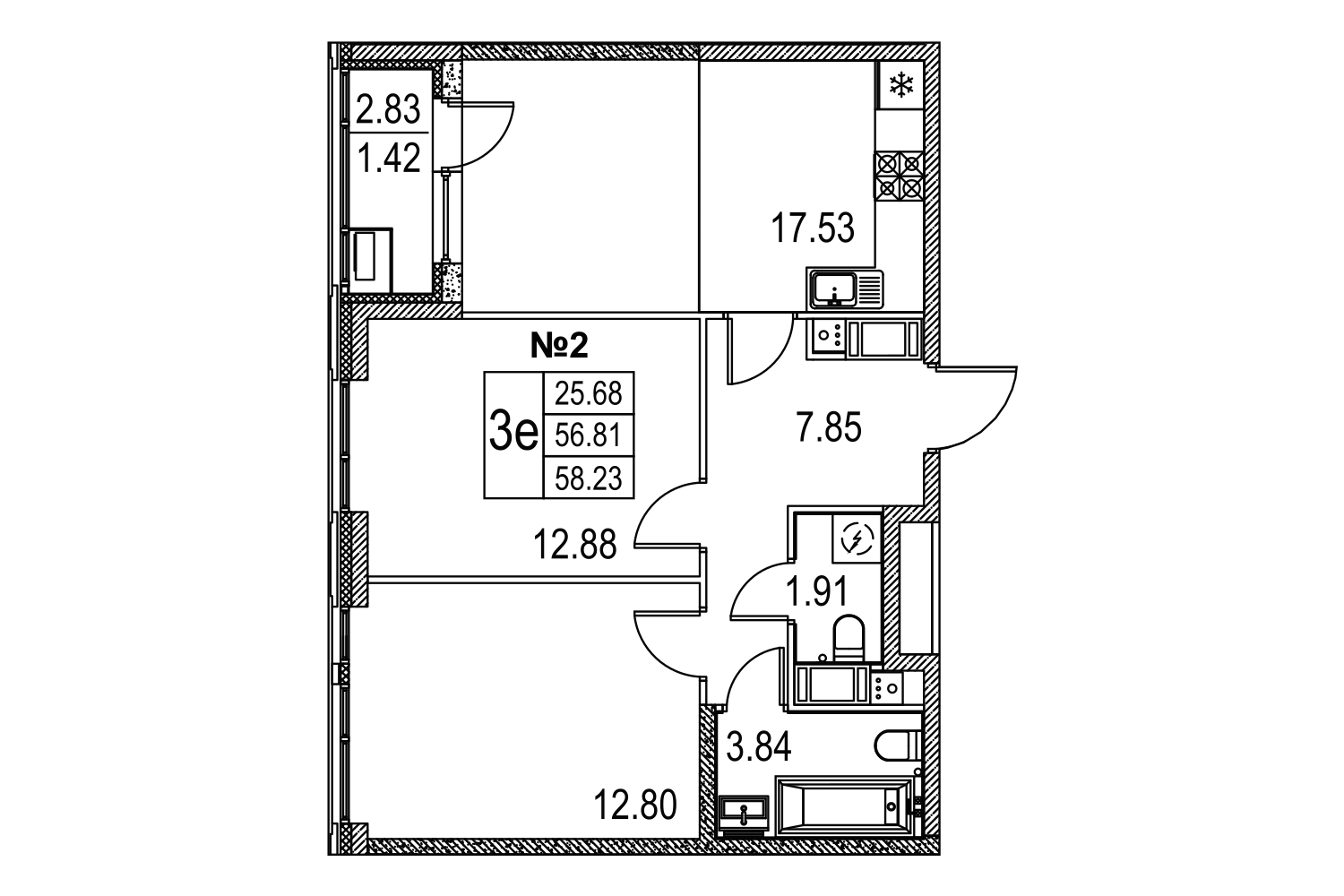 2-комнатная, 58 м² — ЖК ЖК Лиговский сити - Второй квартал (Ligovsky City)