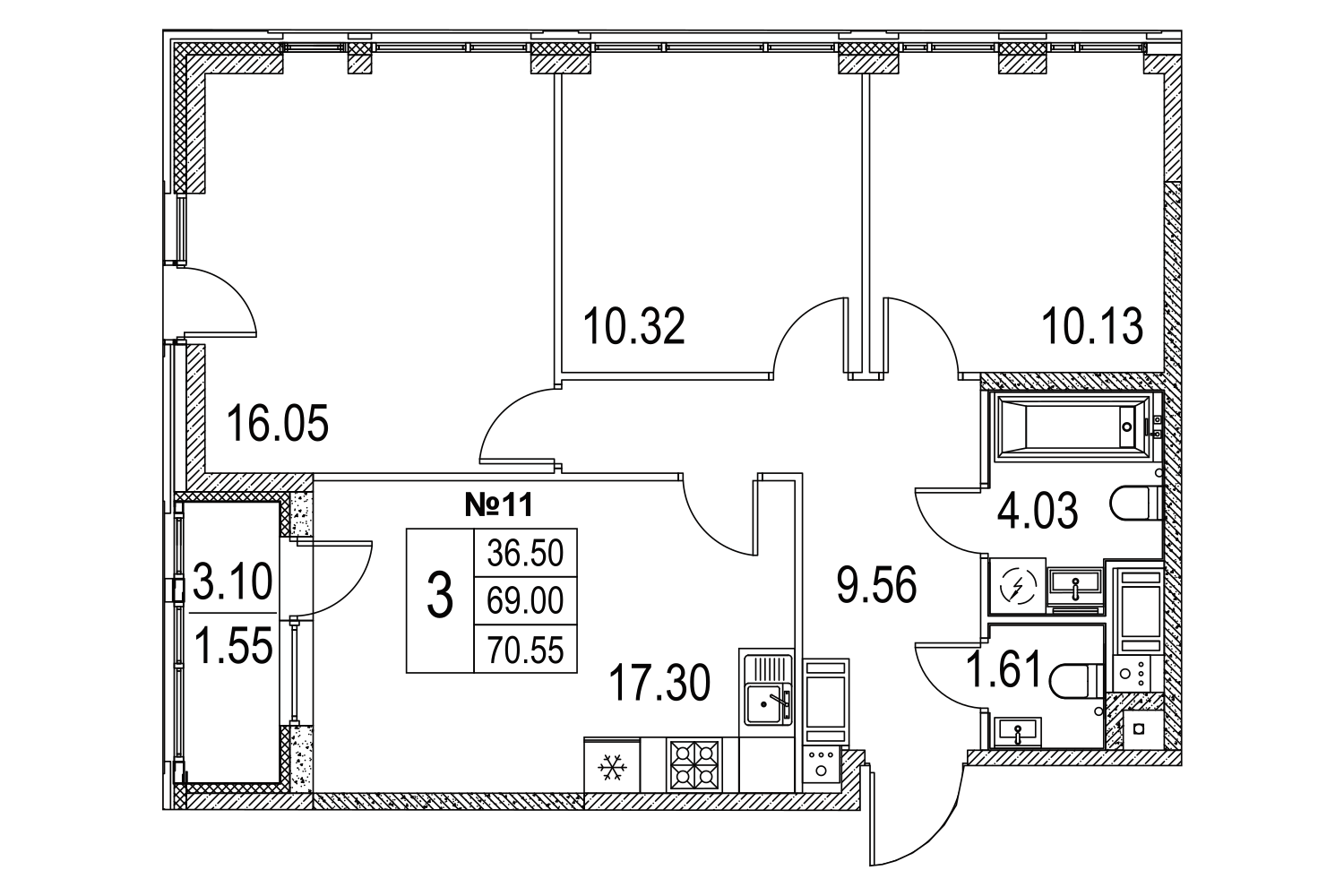 3-комнатная, 71 м² — ЖК ЖК Лиговский сити - Второй квартал (Ligovsky City)