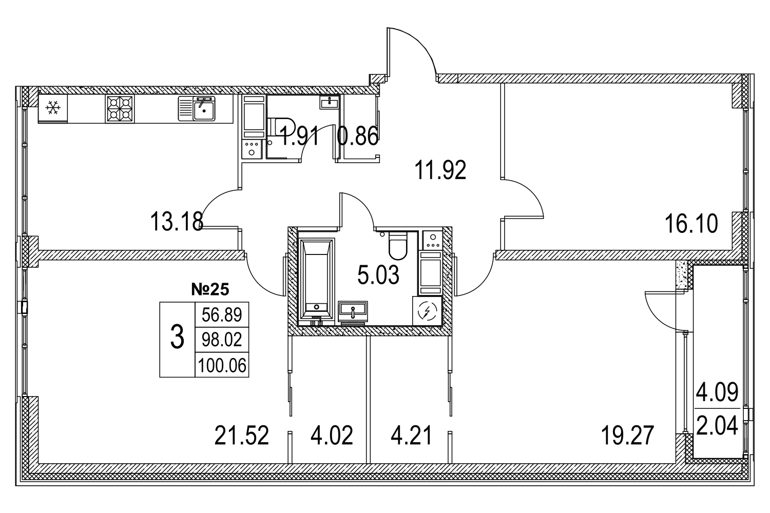 3-комнатная, 99 м² — ЖК ЖК Лиговский сити - Второй квартал (Ligovsky City)