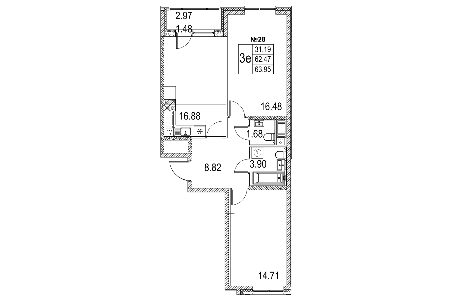 2-комнатная, 64 м² — ЖК ЖК Лиговский сити - Второй квартал (Ligovsky City)