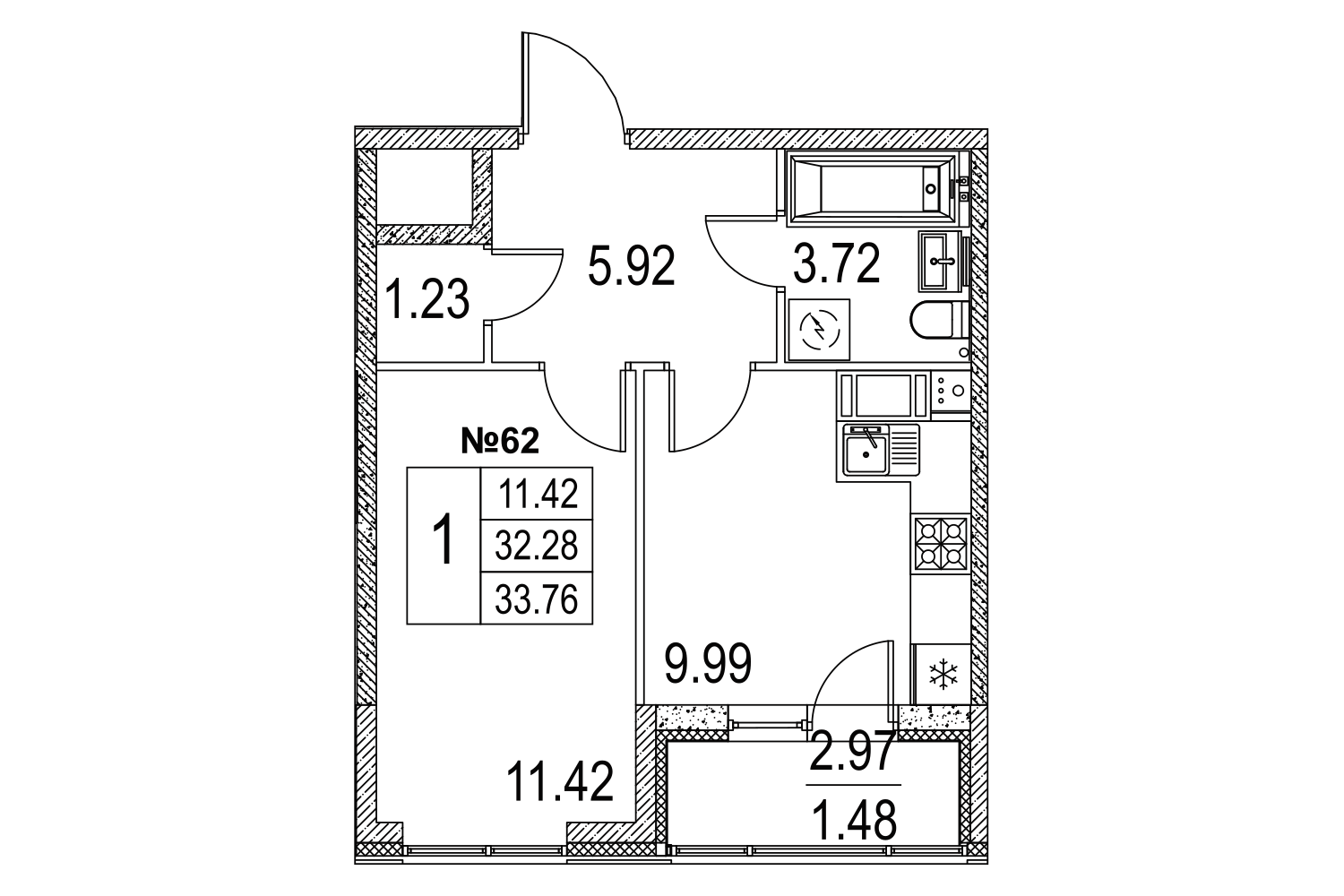 1-комнатная, 36 м² — ЖК ЖК Лиговский сити - Второй квартал (Ligovsky City)