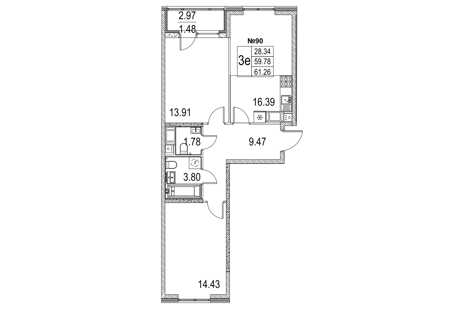 2-комнатная, 61 м² — ЖК ЖК Лиговский сити - Второй квартал (Ligovsky City)