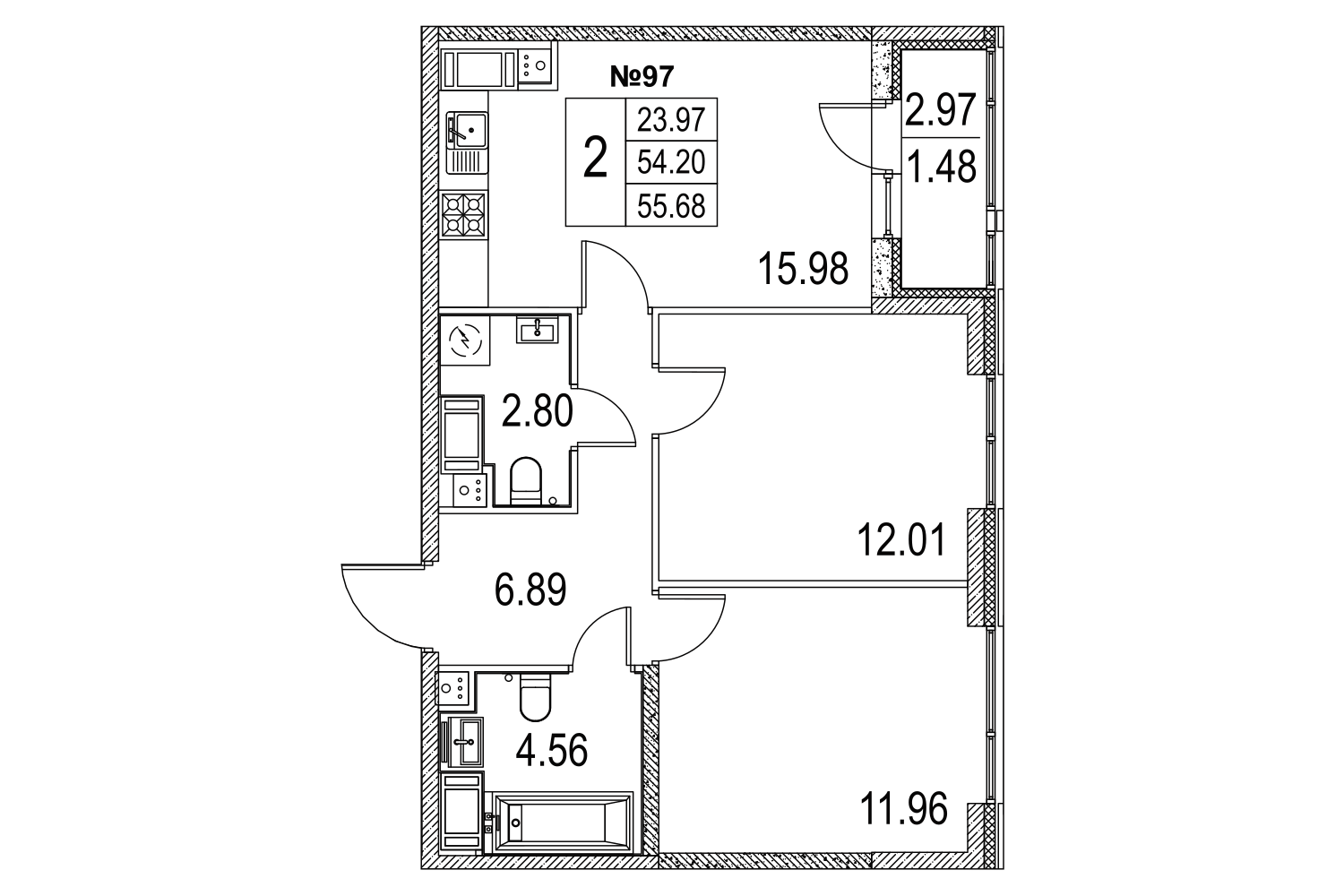 2-комнатная, 56 м² — ЖК ЖК Лиговский сити - Второй квартал (Ligovsky City)