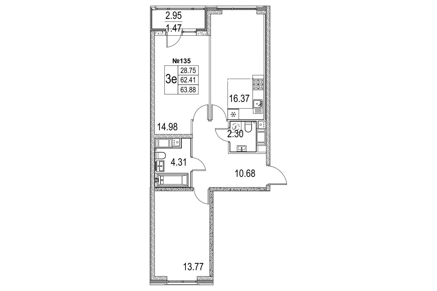 2-комнатная, 64 м² — ЖК ЖК Лиговский сити - Второй квартал (Ligovsky City)
