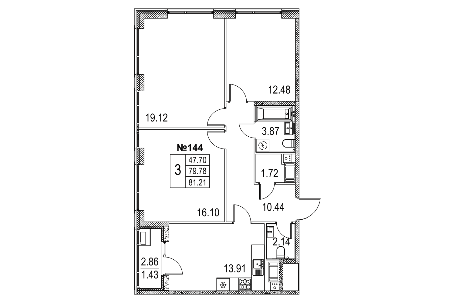 3-комнатная, 81 м² — ЖК ЖК Лиговский сити - Второй квартал (Ligovsky City)