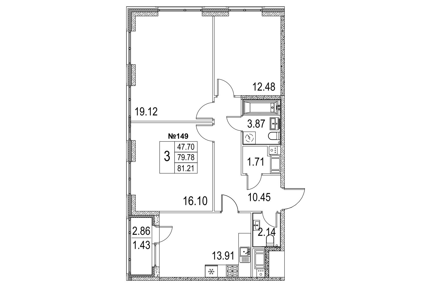 3-комнатная, 81 м² — ЖК ЖК Лиговский сити - Второй квартал (Ligovsky City)