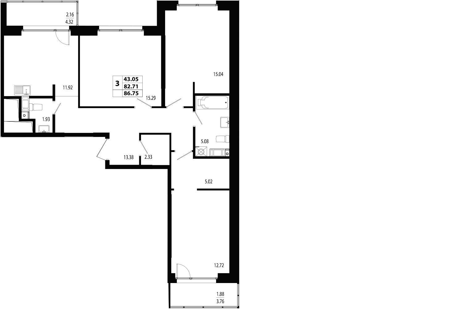 3-комнатная, 87 м² — ЖК ЖК Лиговский сити - Второй квартал (Ligovsky City)