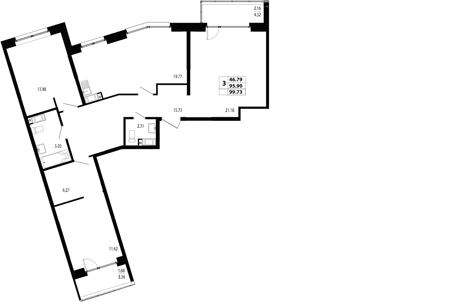 3-комнатная, 99 м² — ЖК ЖК Лиговский сити - Второй квартал (Ligovsky City)