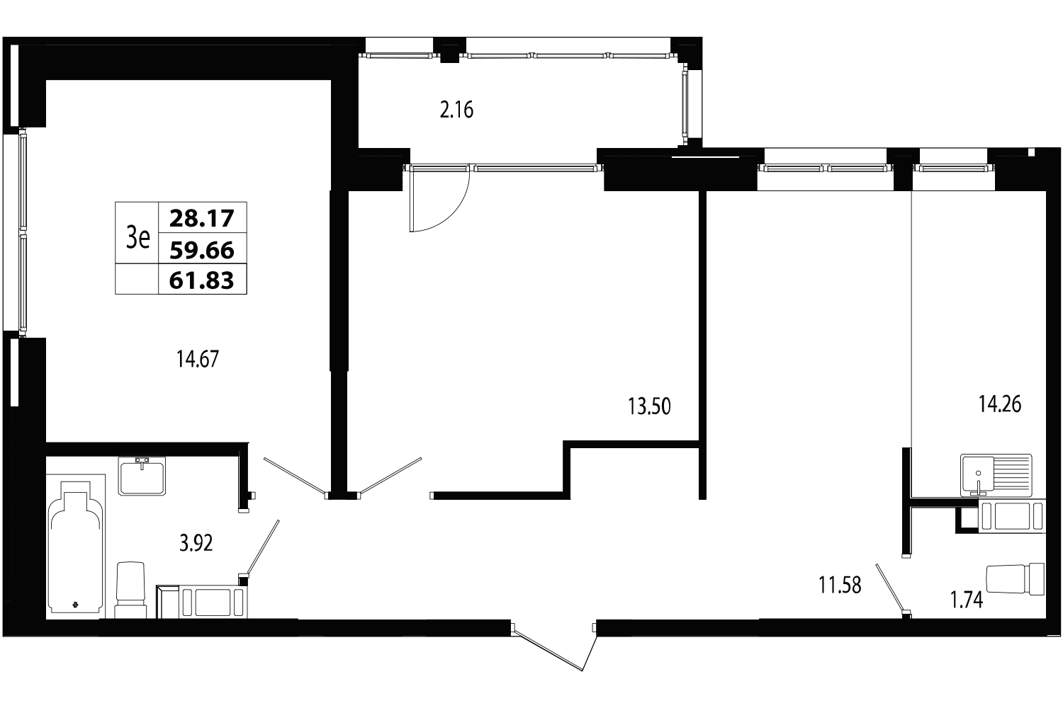 2-комнатная, 62 м² — ЖК ЖК Лиговский сити - Второй квартал (Ligovsky City)