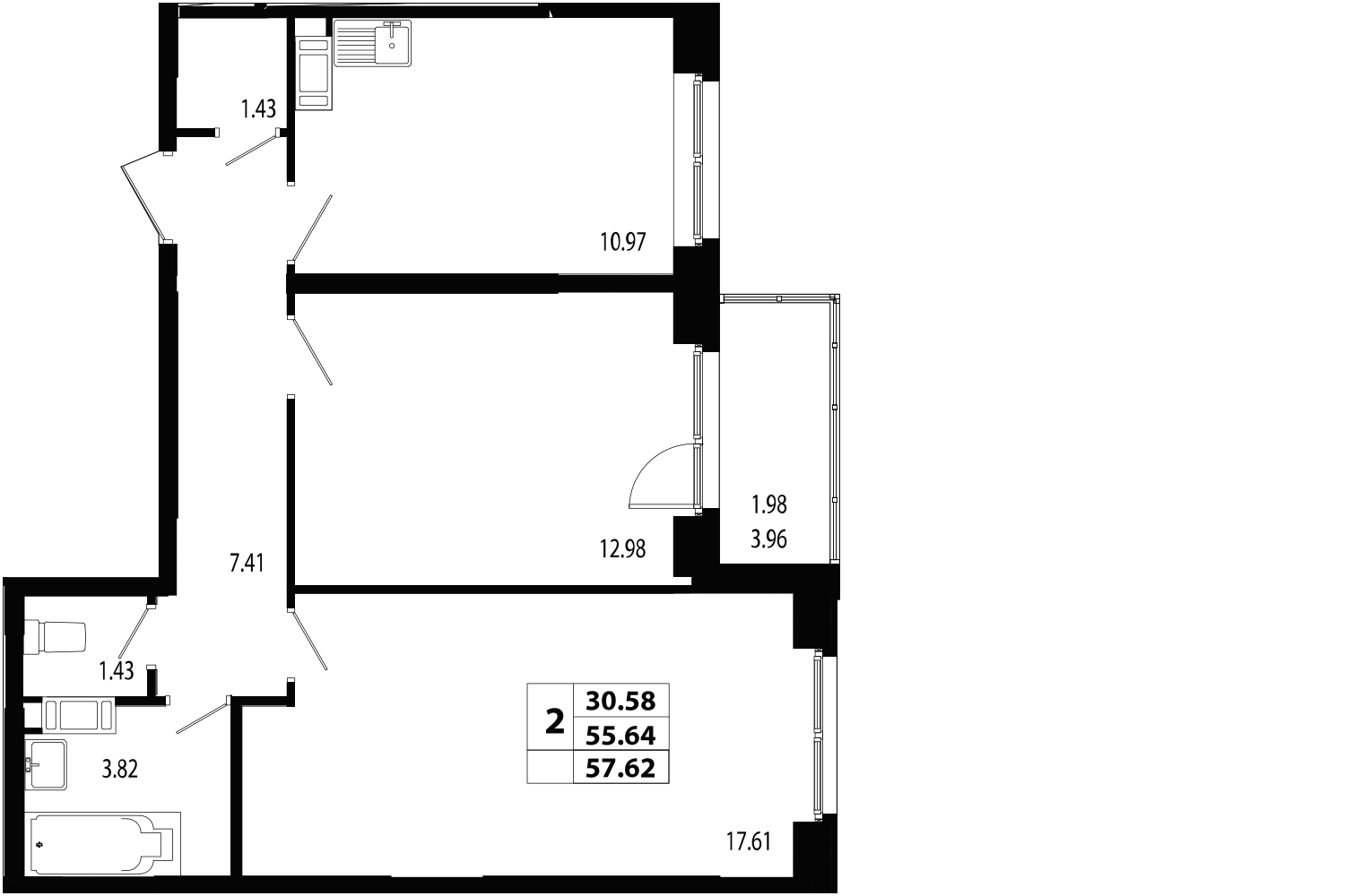 2-комнатная, 56 м² — ЖК ЖК Лиговский сити - Второй квартал (Ligovsky City)
