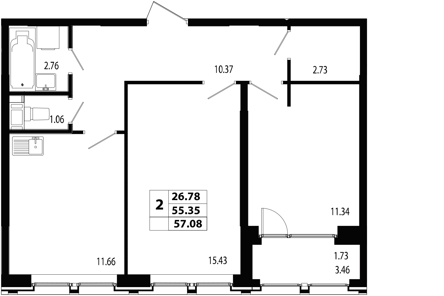 2-комнатная, 57 м² — ЖК ЖК Лиговский сити - Второй квартал (Ligovsky City)