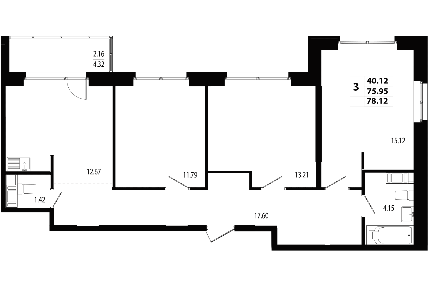 3-комнатная, 79 м² — ЖК ЖК Лиговский сити - Второй квартал (Ligovsky City)