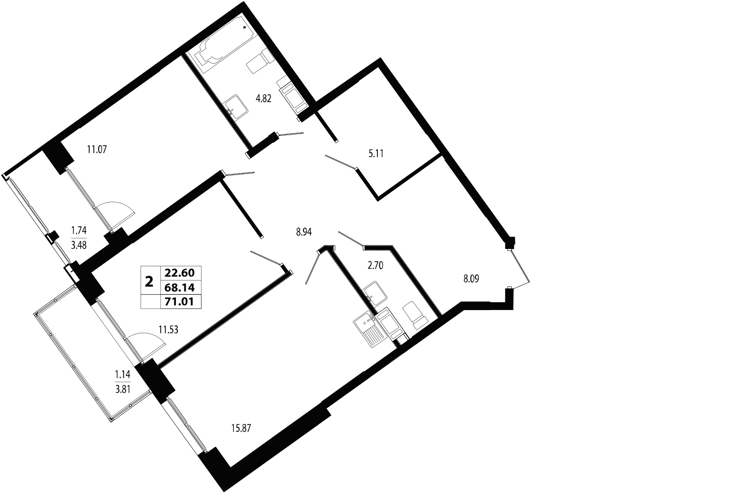 2-комнатная, 71 м² — ЖК ЖК Лиговский сити - Второй квартал (Ligovsky City)