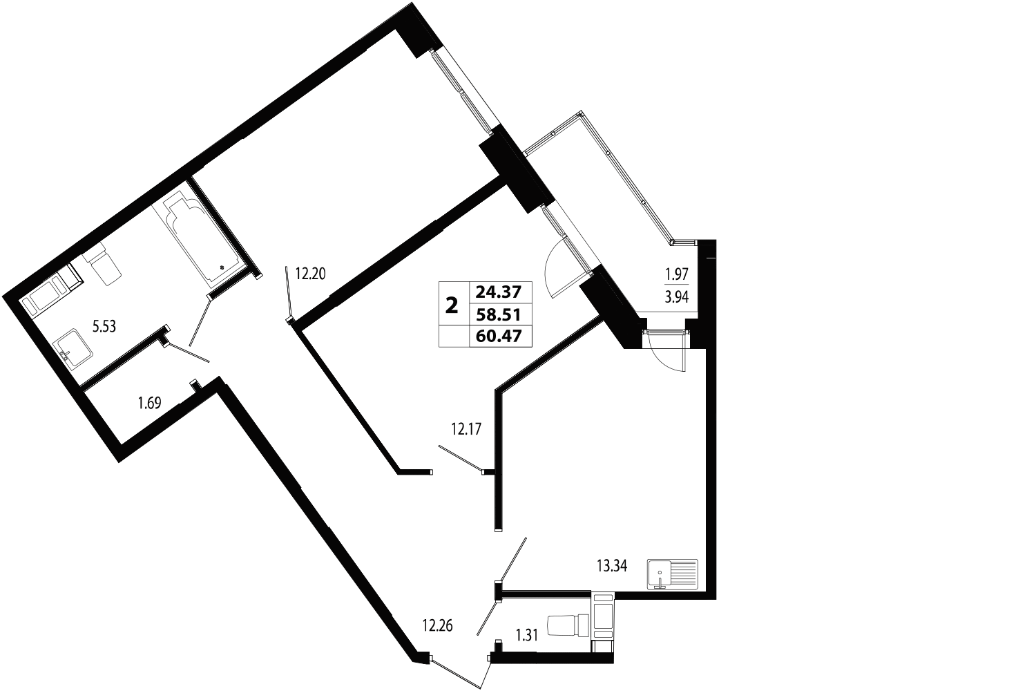 2-комнатная, 61 м² — ЖК ЖК Лиговский сити - Второй квартал (Ligovsky City)