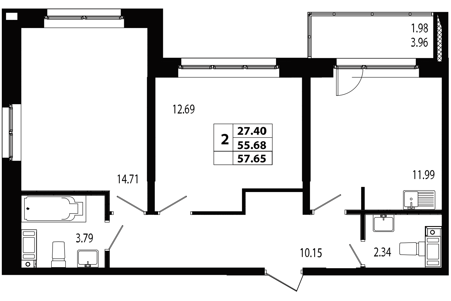 2-комнатная, 58 м² — ЖК ЖК Лиговский сити - Второй квартал (Ligovsky City)