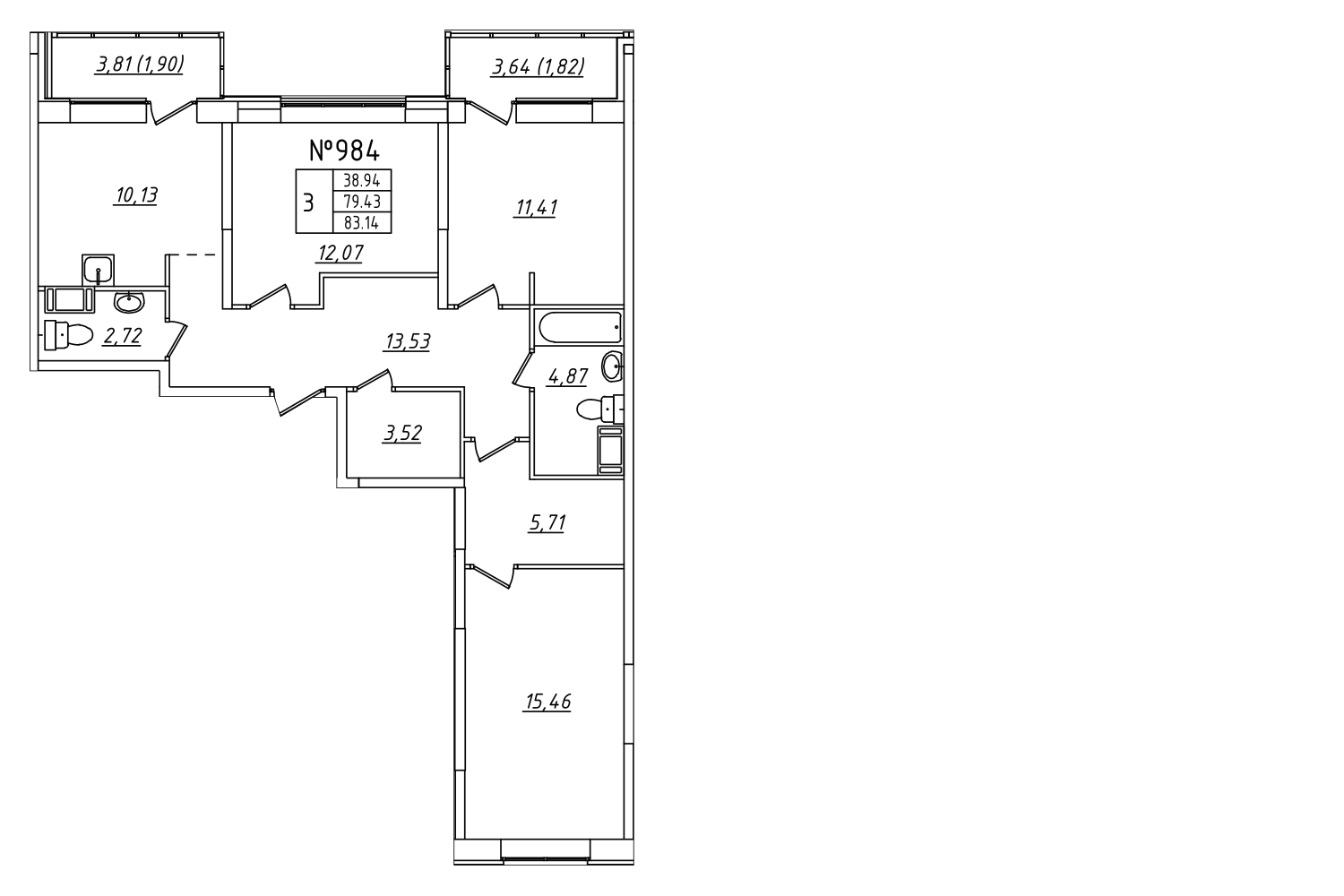3-комнатная, 83 м² — ЖК ЖК Лиговский сити - Второй квартал (Ligovsky City)