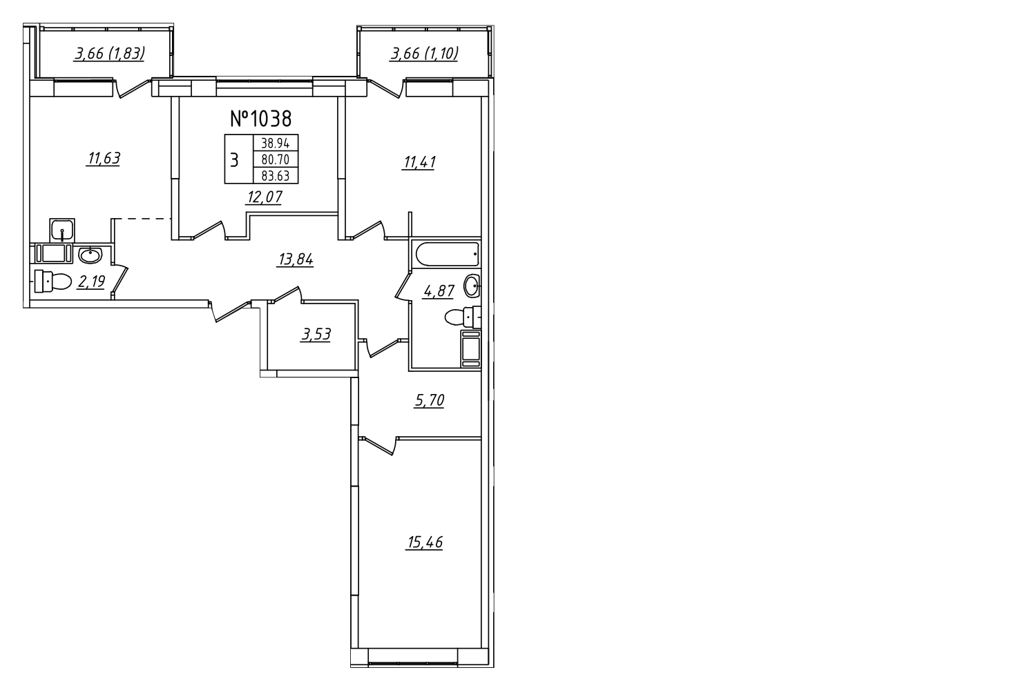 3-комнатная, 84 м² — ЖК ЖК Лиговский сити - Второй квартал (Ligovsky City)
