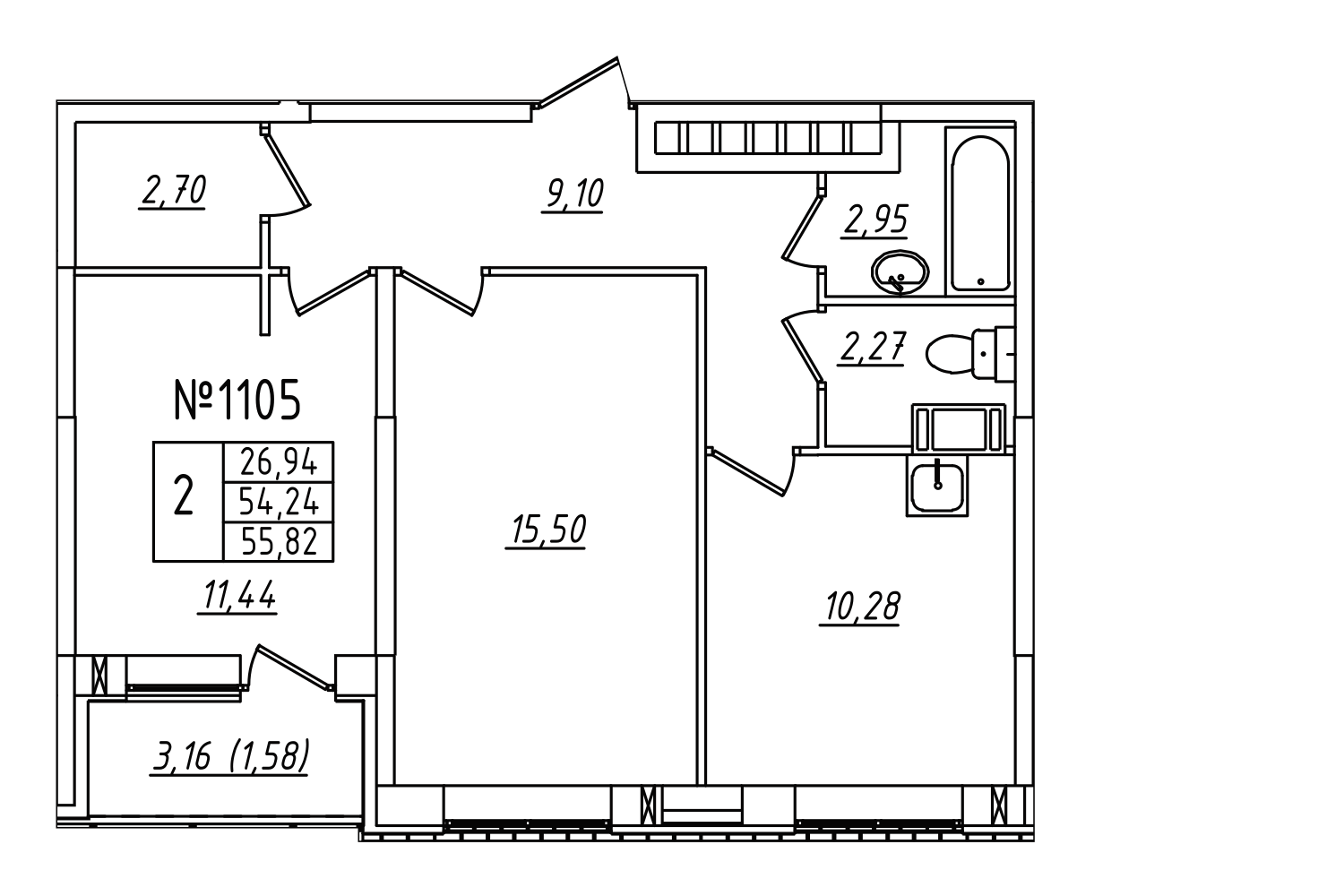 2-комнатная, 56 м² — ЖК ЖК Лиговский сити - Второй квартал (Ligovsky City)
