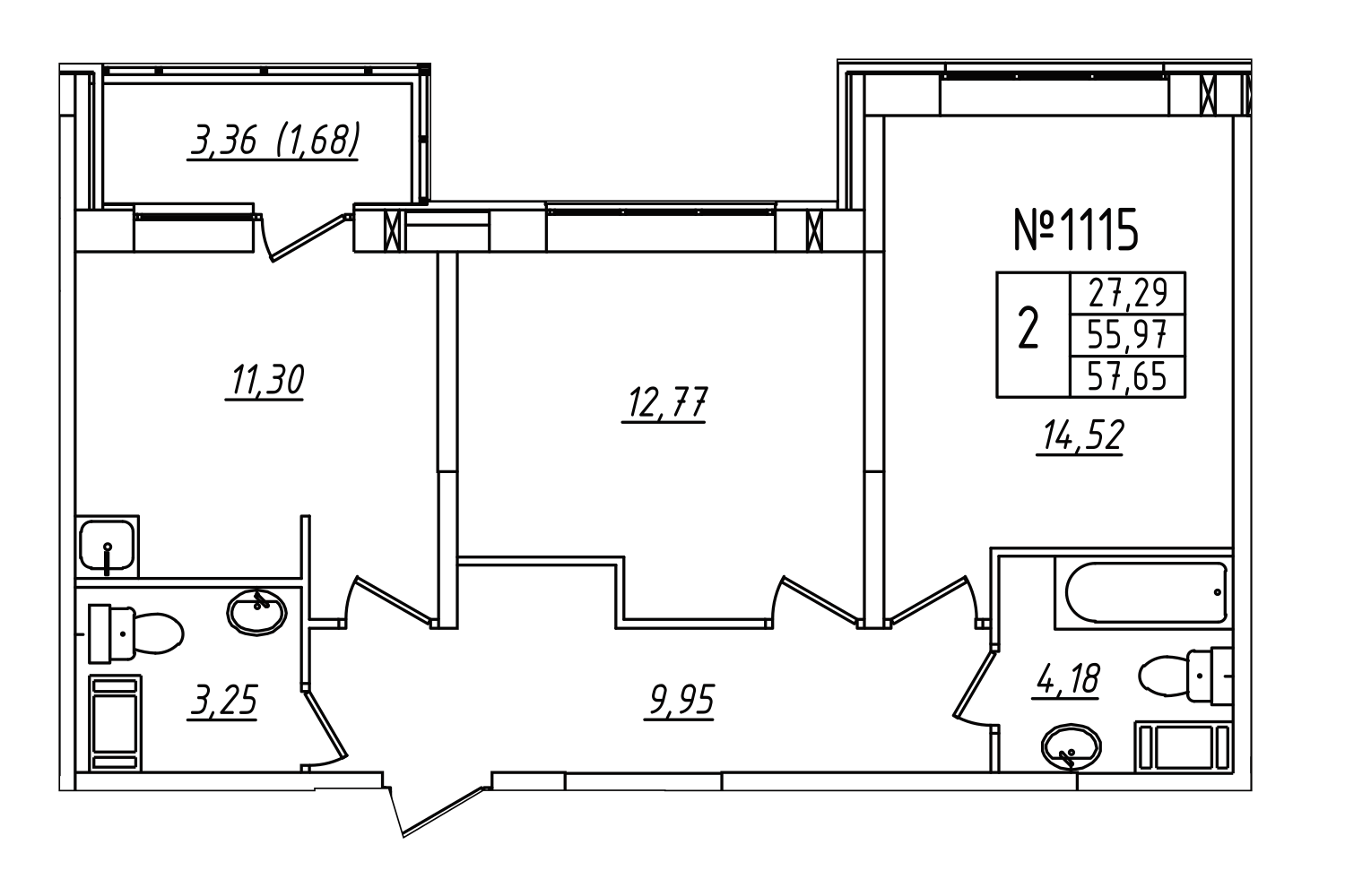 2-комнатная, 58 м² — ЖК ЖК Лиговский сити - Второй квартал (Ligovsky City)