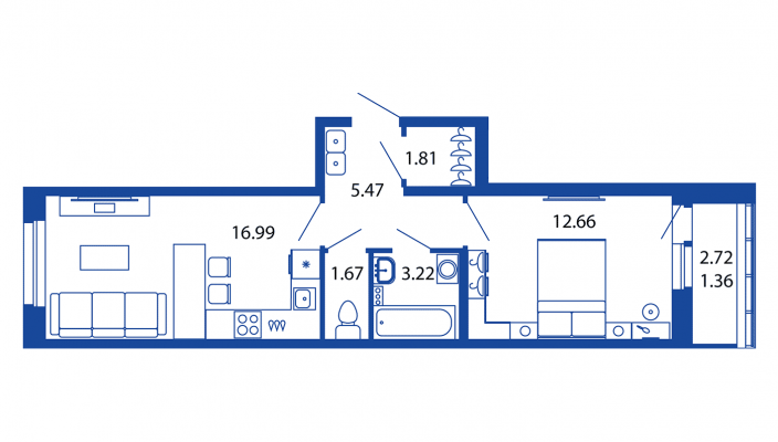 2-комнатная, 43 м² — ЖК ЖК Полис на московской