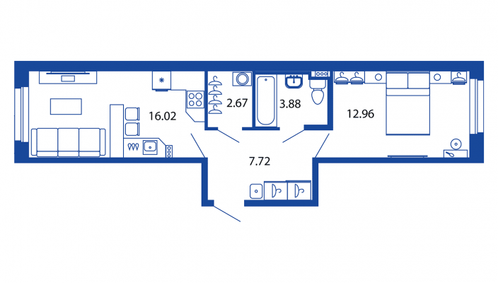 2-комнатная, 43 м² — ЖК ЖК Полис на московской