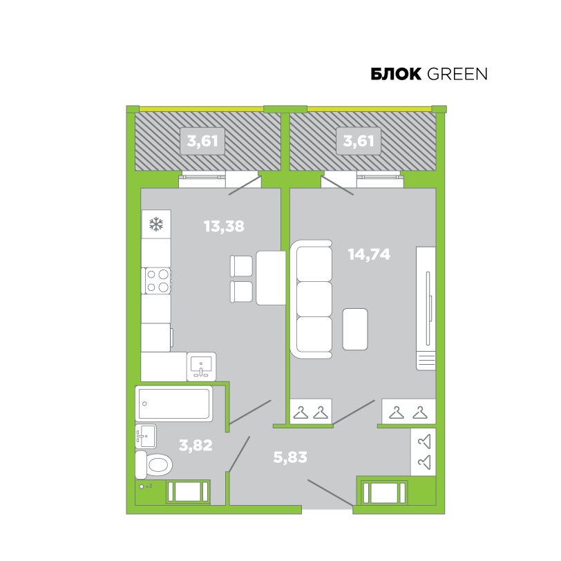1-комнатная, 45 м² — ЖК Апарт-комплекс Like (Лайк)