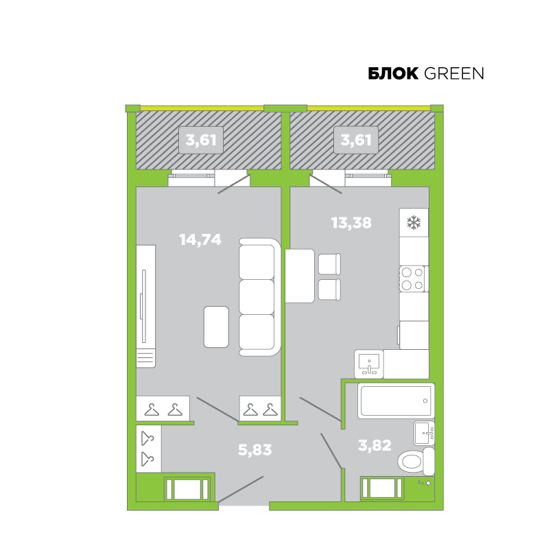 1-комнатная, 45 м² — ЖК Апарт-комплекс Like (Лайк)