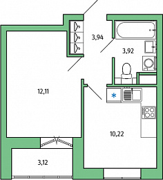 1-комнатная, 32 м² — ЖК ЖК Янила Драйв