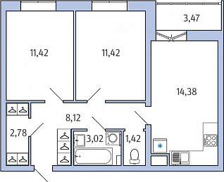 1-комнатная, 54 м² — ЖК ЖК Янила Драйв
