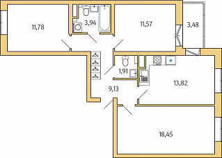 1-комнатная, 72 м² — ЖК ЖК Янила Драйв