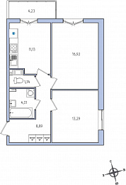 1-комнатная, 57 м² — ЖК ЖК Янила Драйв