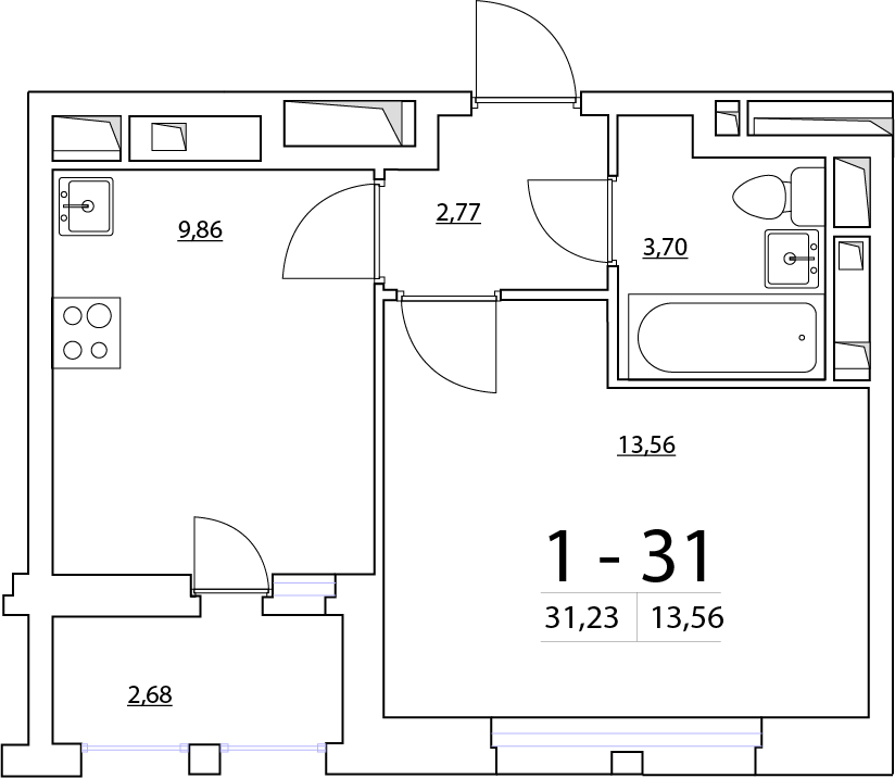 1-комнатная, 31 м² — ЖК ЖК Нью Тайм (New Time)
