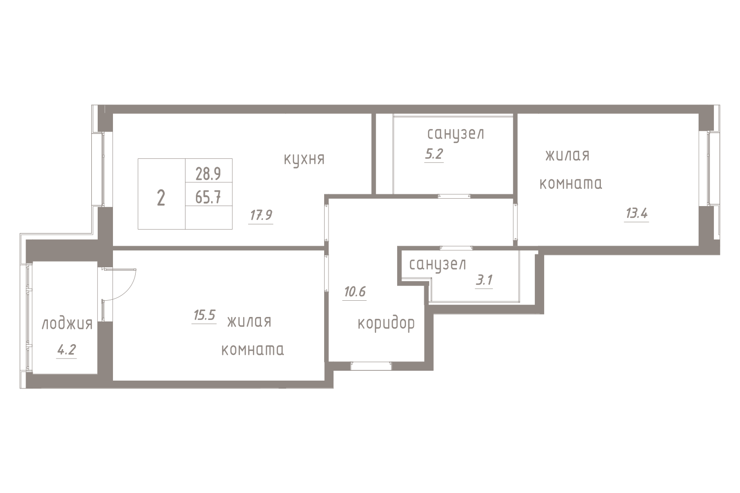 2-комнатная, 68 м² — ЖК ЖК Лайф Лесная