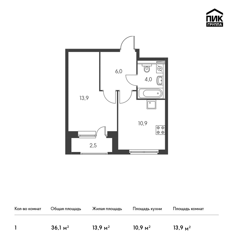 1-комнатная, 36 м² — ЖК ЖК Орловский парк