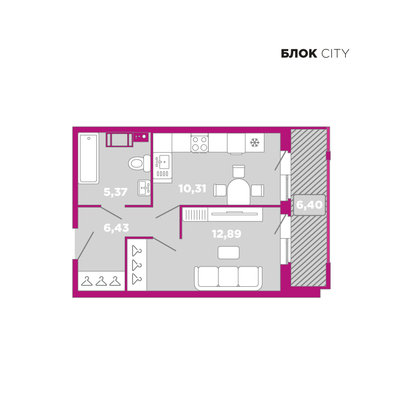 1-комнатная, 41 м² — ЖК Апарт-комплекс Like (Лайк)