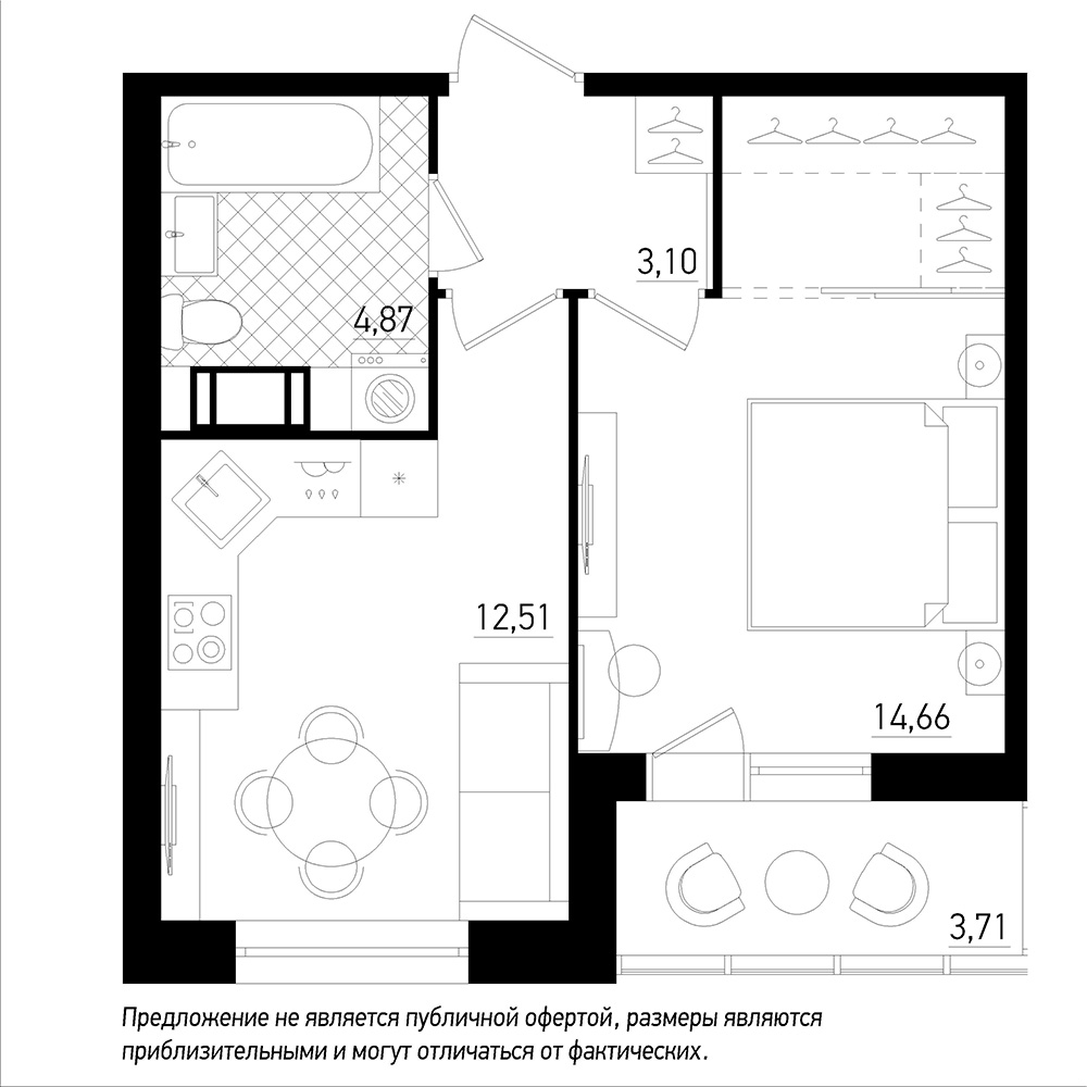1-комнатная, 37 м² — ЖК ЖК Охта Хаус
