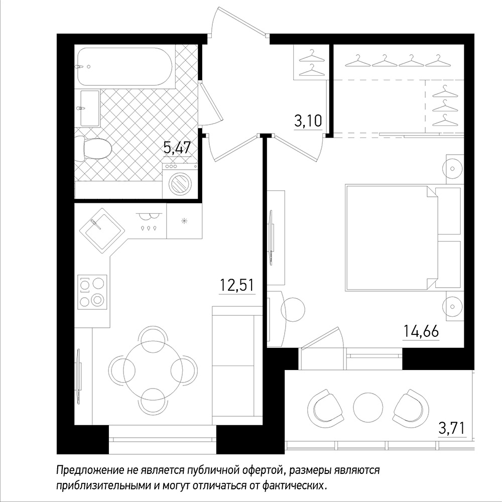 1-комнатная, 38 м² — ЖК ЖК Охта Хаус