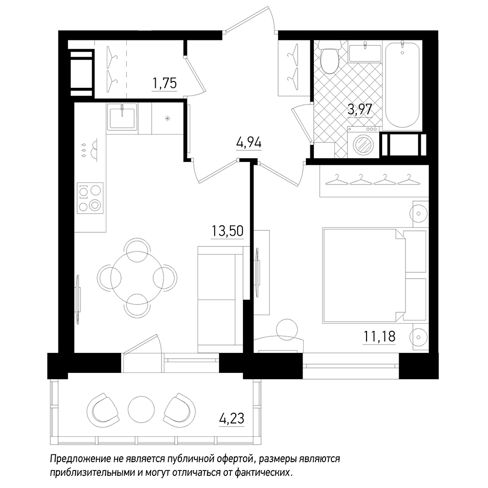 1-комнатная, 37 м² — ЖК ЖК Охта Хаус