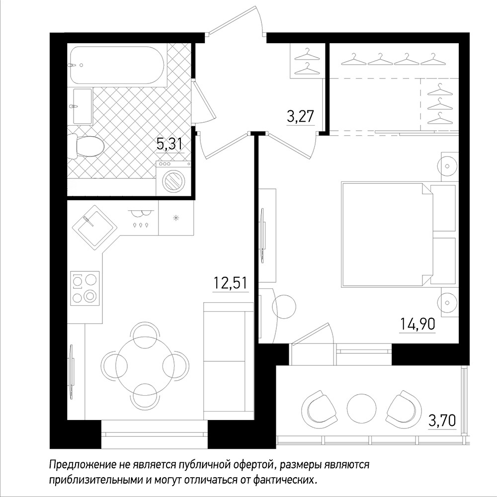 1-комнатная, 38 м² — ЖК ЖК Охта Хаус