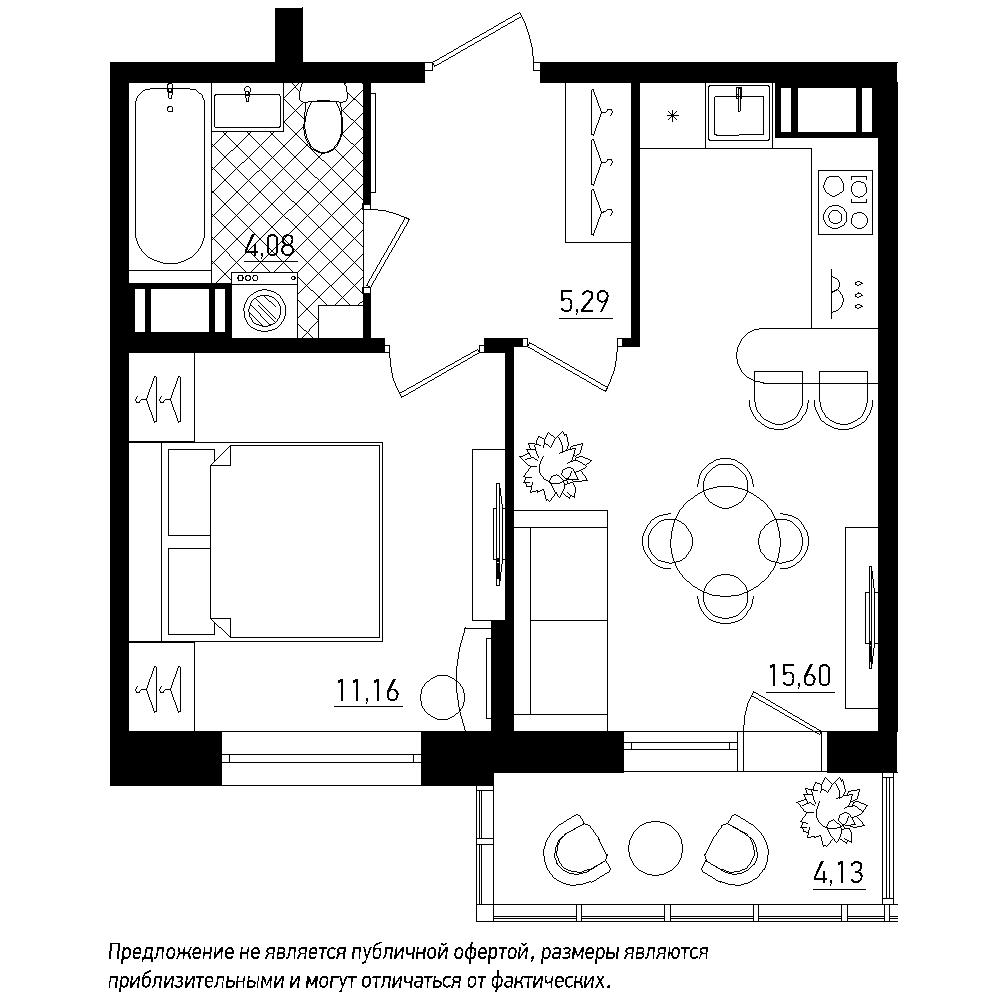 1-комнатная, 37 м² — ЖК ЖК Охта Хаус