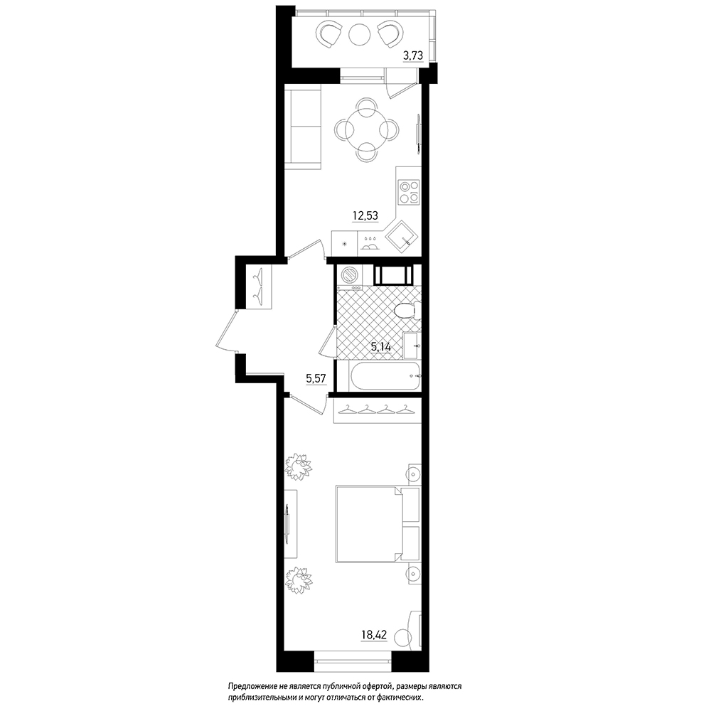 1-комнатная, 44 м² — ЖК ЖК Охта Хаус