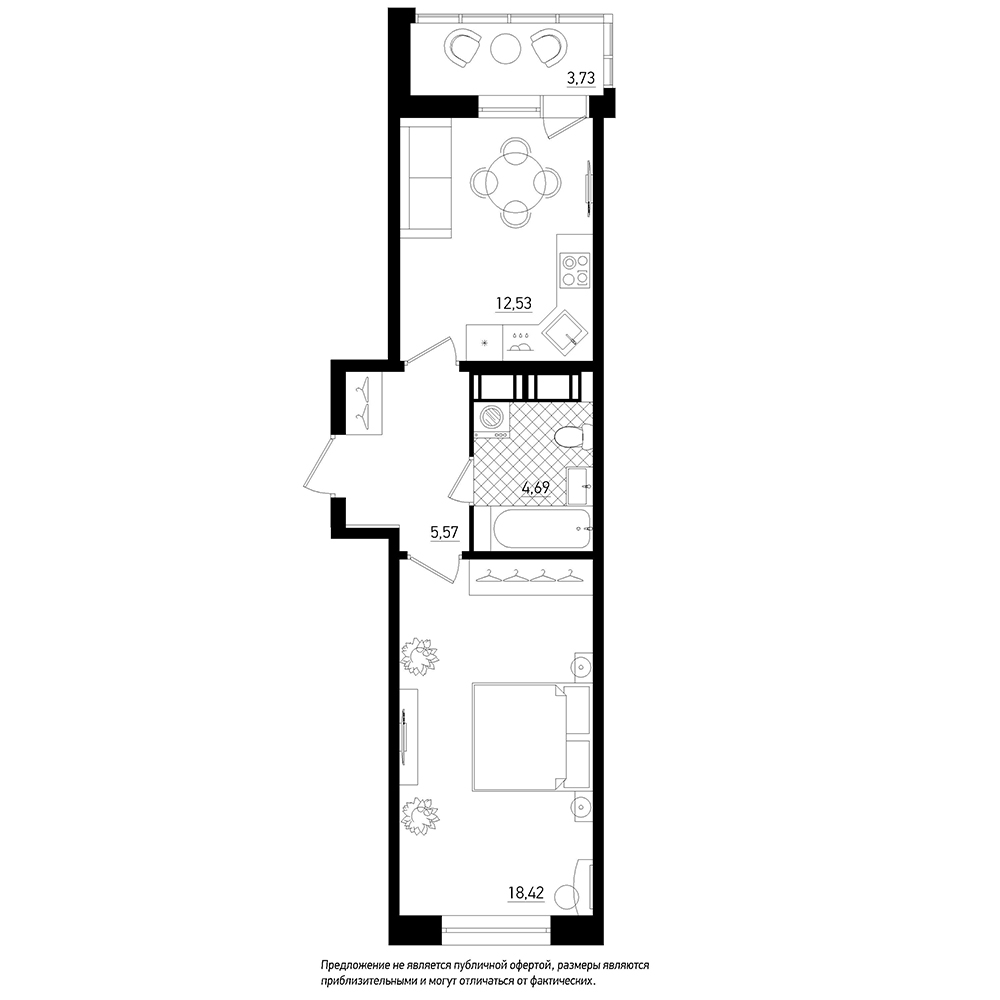 1-комнатная, 43 м² — ЖК ЖК Охта Хаус