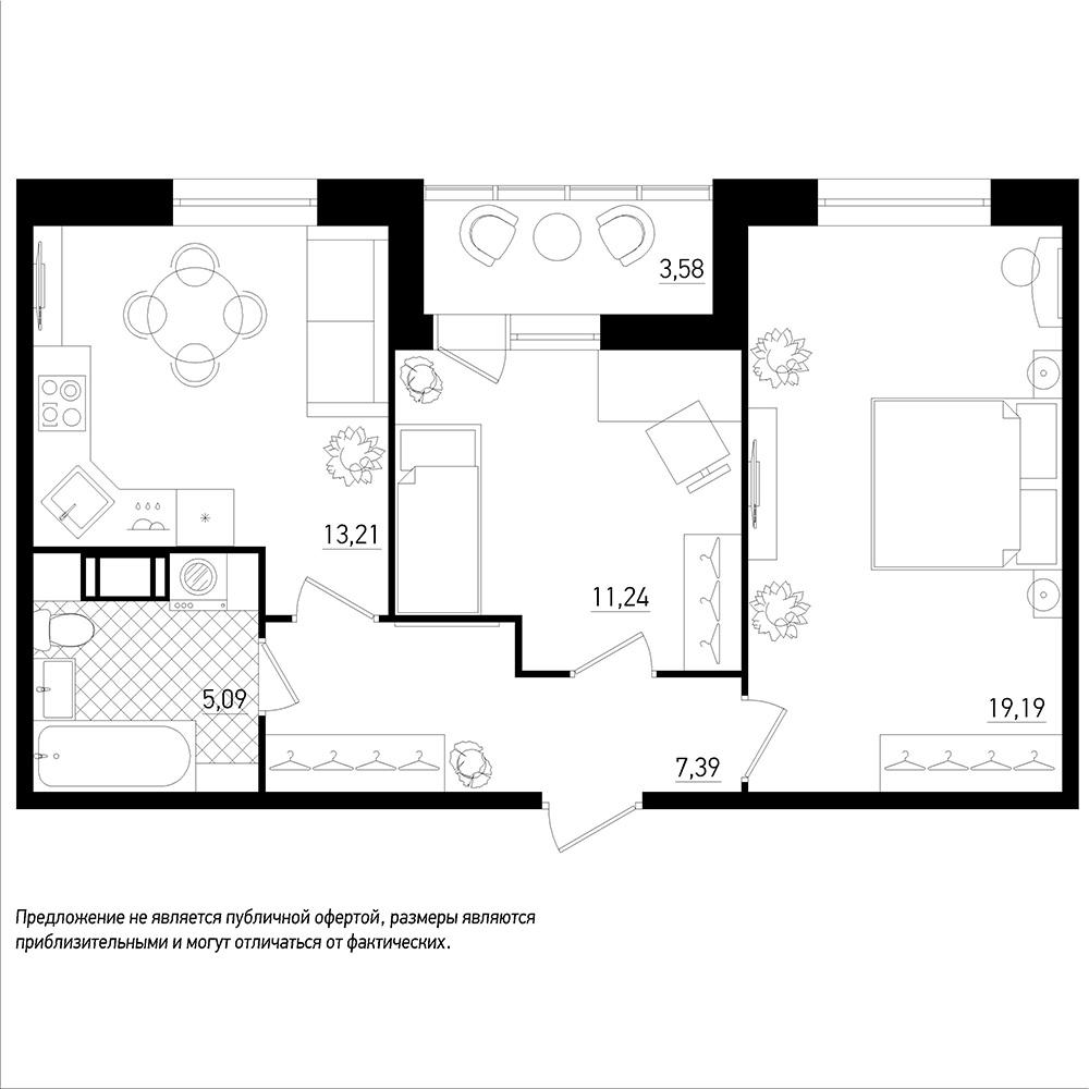 2-комнатная, 58 м² — ЖК ЖК Охта Хаус