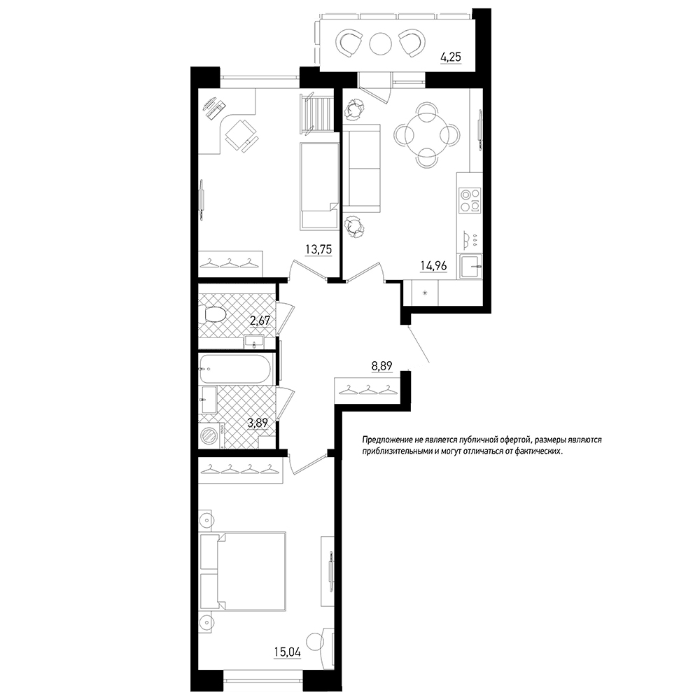 2-комнатная, 61 м² — ЖК ЖК Охта Хаус