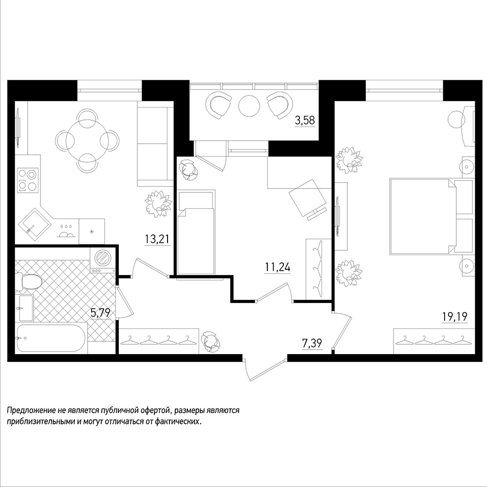 2-комнатная, 59 м² — ЖК ЖК Охта Хаус